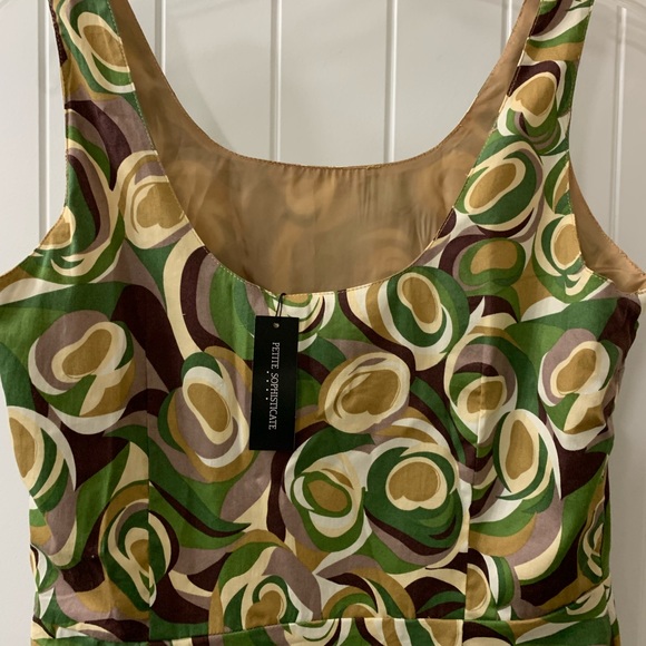 Petite Sophisticate 8P Sun Dress Sleeveless multi print green mauve ivory - Picture 6 of 9